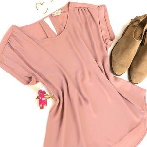 Pink Rose Blouse with Rolled Cuffs in Dusty Rose